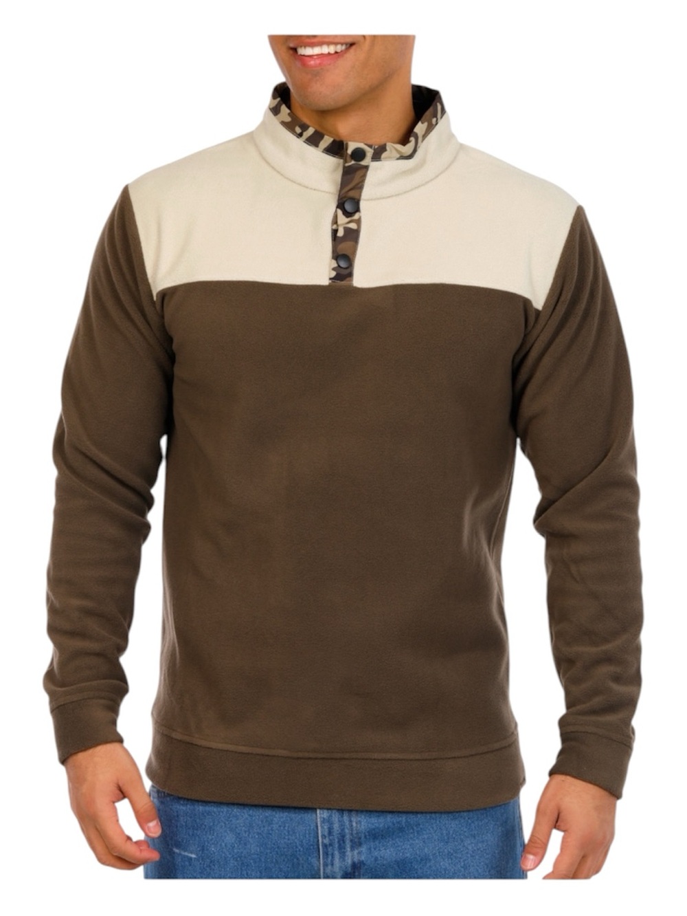 Habit Men's Fleece Color Block Snap Button PullOver Sweater - Size 2XL Anti-Odor